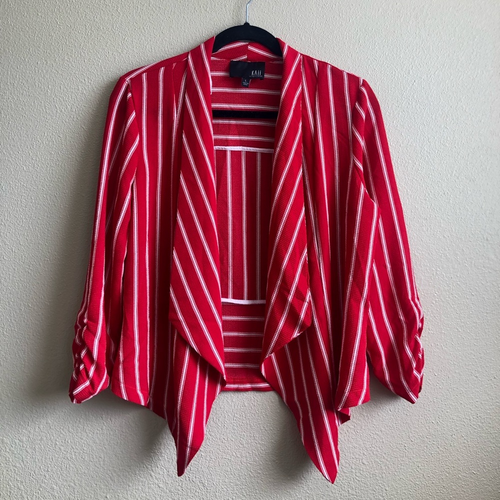 KAII Red and White Striped Cardigan/Blazer